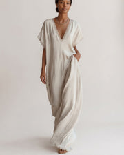 Lace-Trim Linen Cotton Maxi Dress