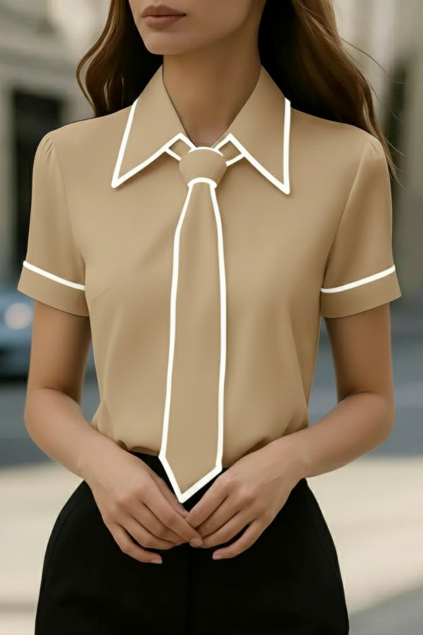 Chemise décontractée à manches courtes et col color-block