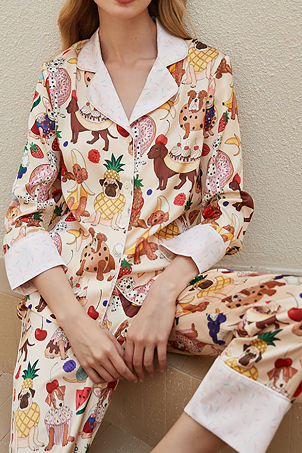 Dog Print Long Sleeve Two-Piece Lounge Set
