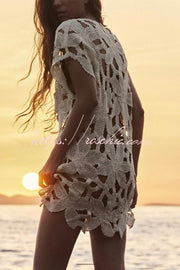 Crochet Hollow-Out Beach Cover-Up Mini Dress
