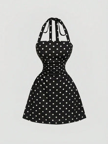 Duniii Ruched Halter A-Line Mini Dress