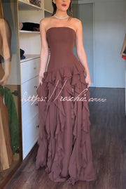 Off-Shoulder Maxi Dress with High Slit and Ruffle Detail