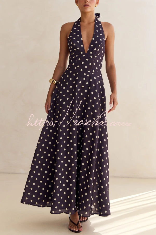Robe longue dos nu à imprimé floral et col licou