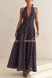 Robe longue dos nu à imprimé floral et col licou