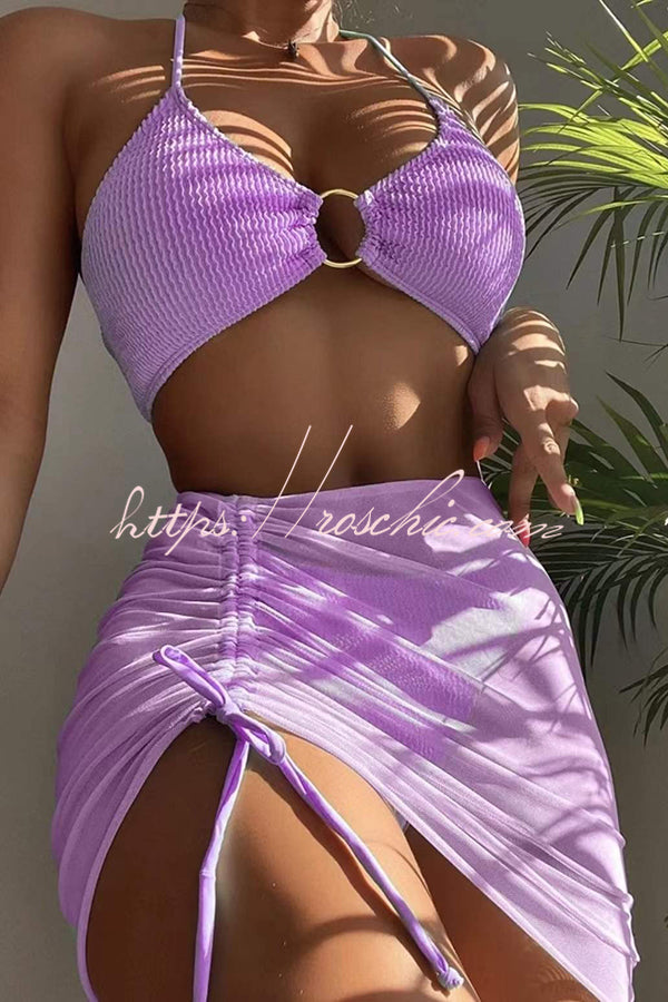 Spaghetti Strap Pleated Three-Piece Swimsuit Set