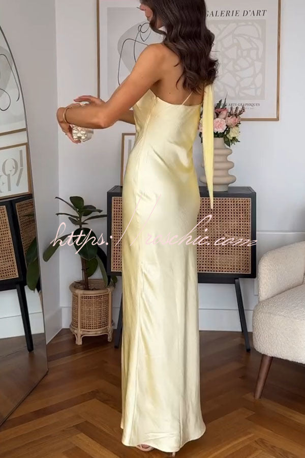 Robe longue en satin à une épaule – Robe de soirée longueur cheville