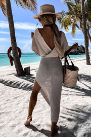 Knit Beach Cover Up Dress | Batwing Sleeve Calf Length