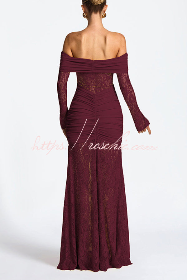 Off-Shoulder Lace Maxi Dress – Slim-Fit Long Sleeve
