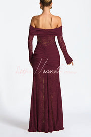 Off-Shoulder Lace Maxi Dress – Slim-Fit Long Sleeve
