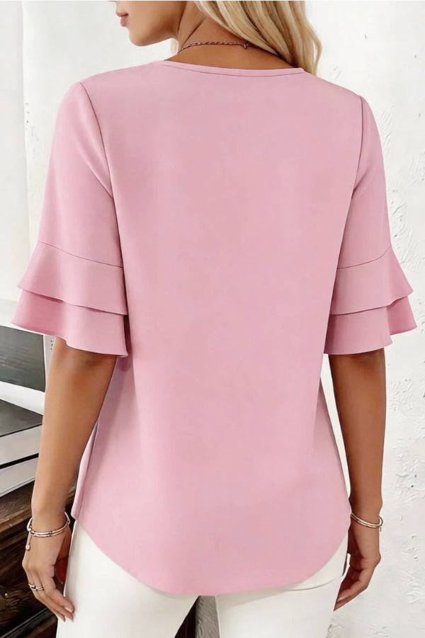 Loose Fit Solid Color Short Sleeve Casual Top