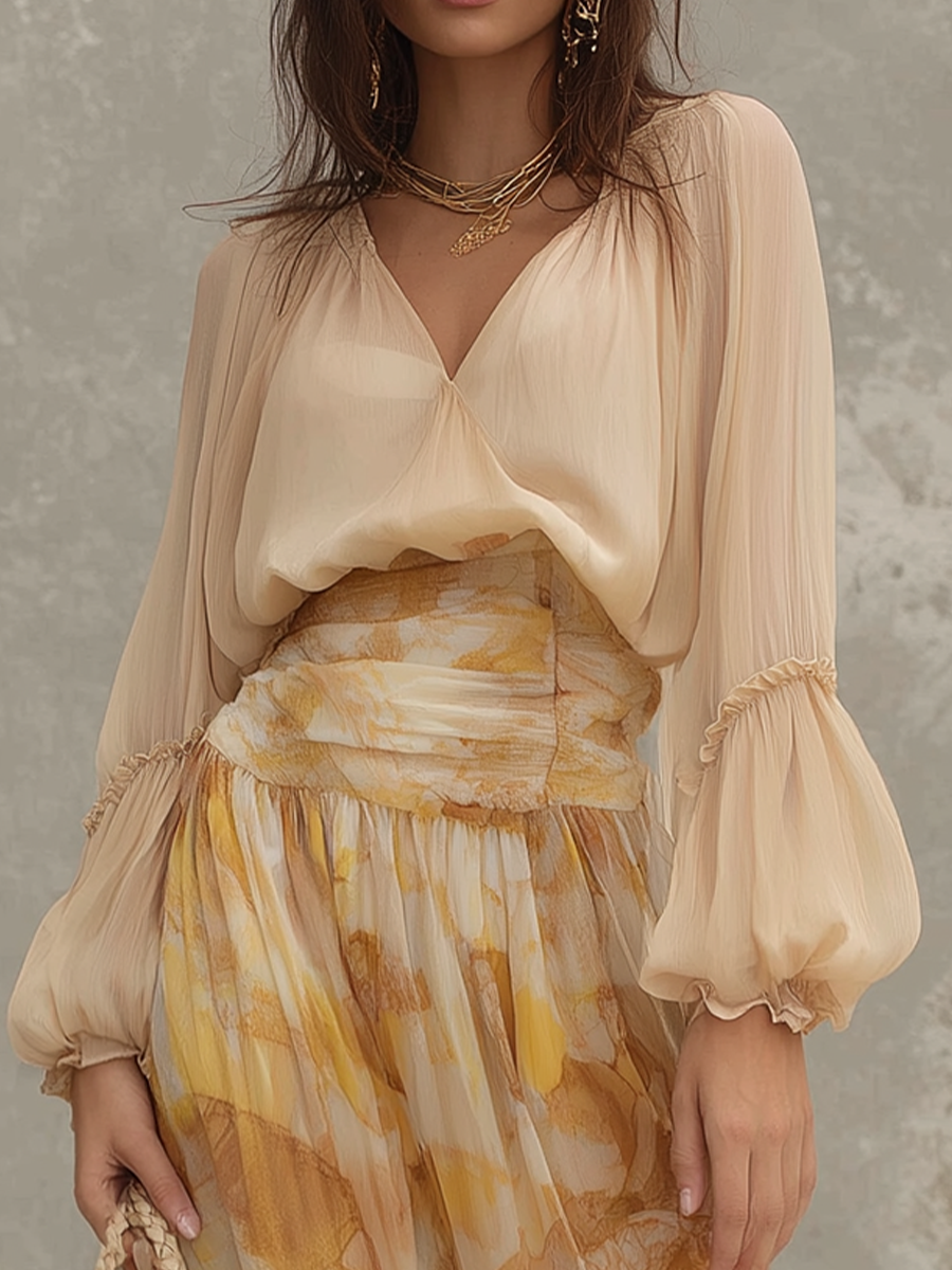 Printed High-Waist Maxi Skirt Set – Two-Piece