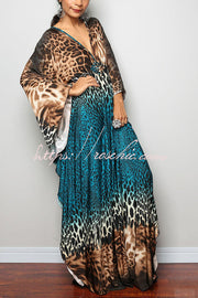 Printed Batwing Sleeve Loose Maxi Dress for Vacation