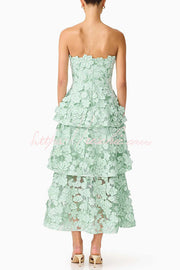 3D Floral Embroidery Off Shoulder Tiered Maxi Dress