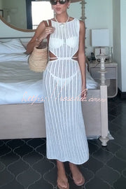 Crochet Knit Cutout Waist Maxi Dress for Beach & Vacation