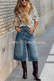Bermuda en jean à jambes larges avec poches, coupe ample