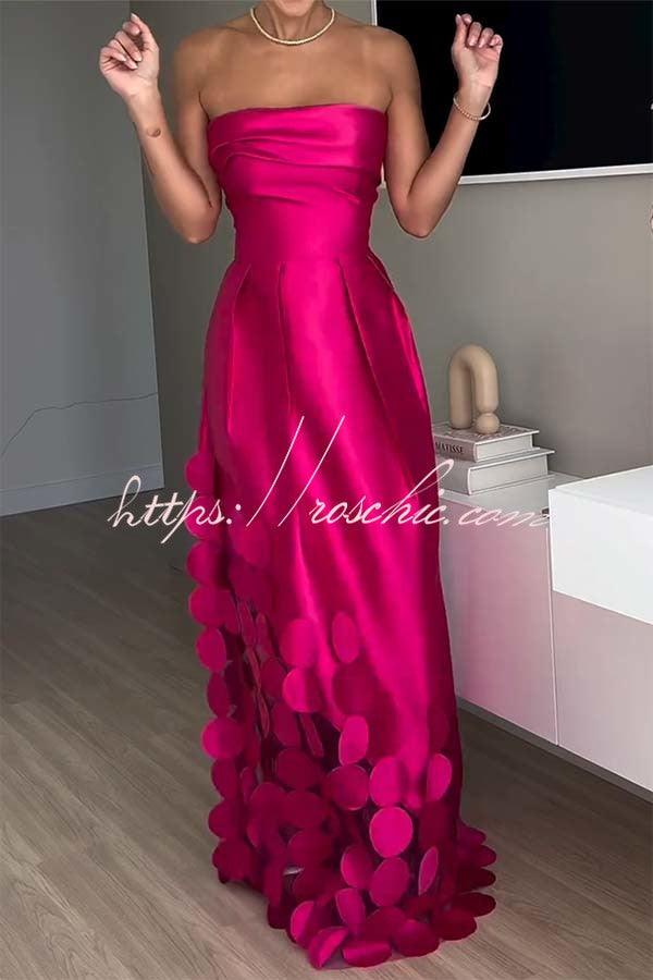 Robe longue en satin à pois et épaules dénudées – Robe de soirée formelle