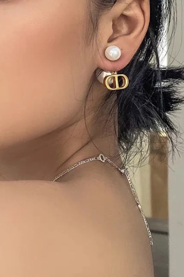 Boucles d'oreilles vintage en perles en forme de double D