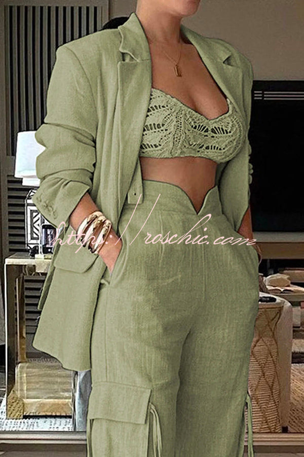 Women's Lapel Long Sleeve Loose Jacket & Straight Leg Pants Set