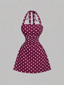 Duniii Ruched Halter A-Line Mini Dress