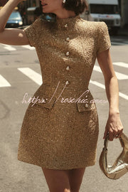 Tweed Pearl Button Mini Dress with Pockets