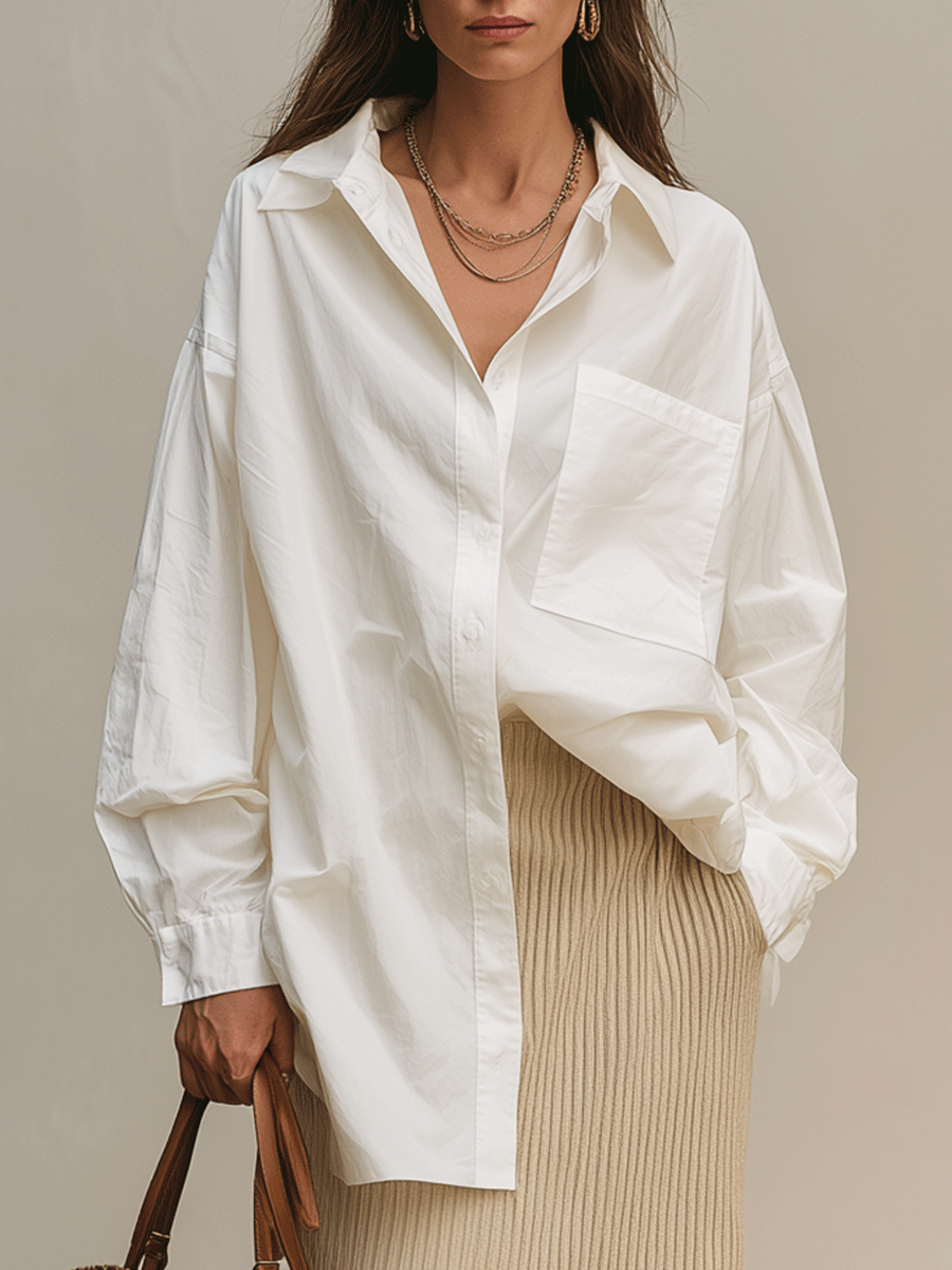Bohemian White Shirt & Ribbed Midi Skirt Set
