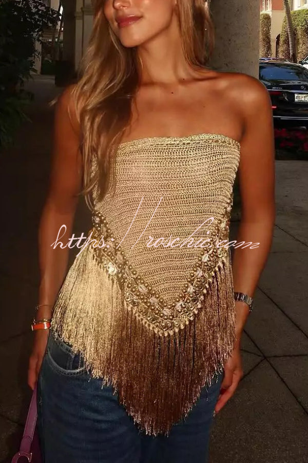 Off-Shoulder Sleeveless Tassel Hem Top | Party & Vacation