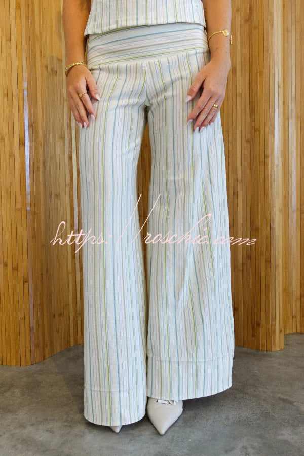 Striped Halter Two-Piece Set with Wide-Leg Pants