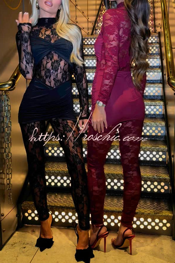 Lace Patchwork Twist Bust Wrap Skirt Jumpsuit – Slim Fit