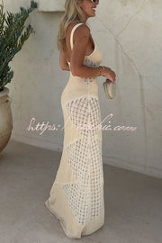 Knitted Argyle Backless Maxi Dress – Slim Fit Sleeveless