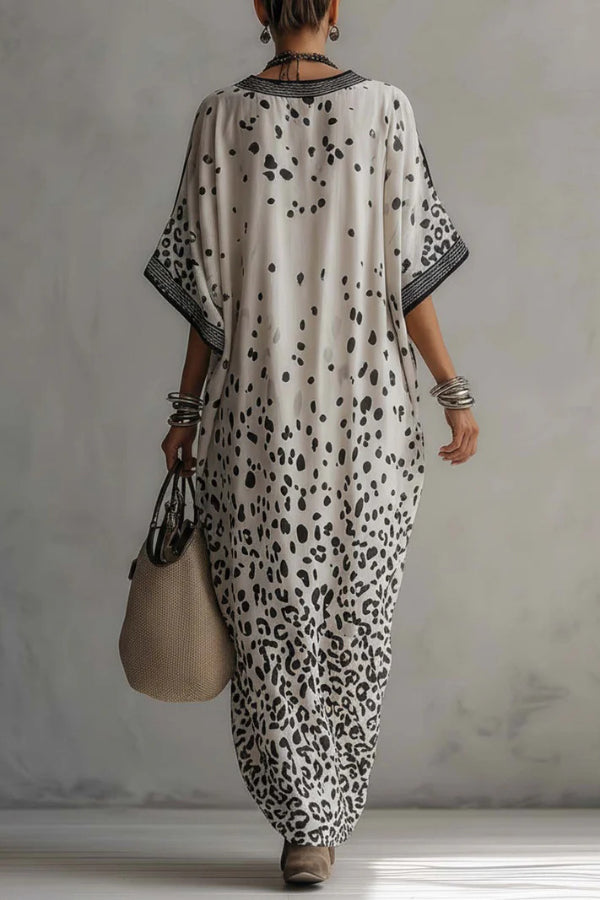 Printed V-Neck Maxi Dress – Loose Fit Vacation Dress
