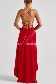 Backless Lace-Up Ruffle Maxi Dress – Spaghetti Strap
