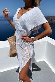 Knit Beach Cover Up Dress | Batwing Sleeve Calf Length