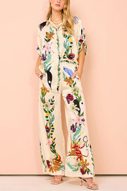 Satin Printed Oversized Button-Down Blouse | Loose Fit