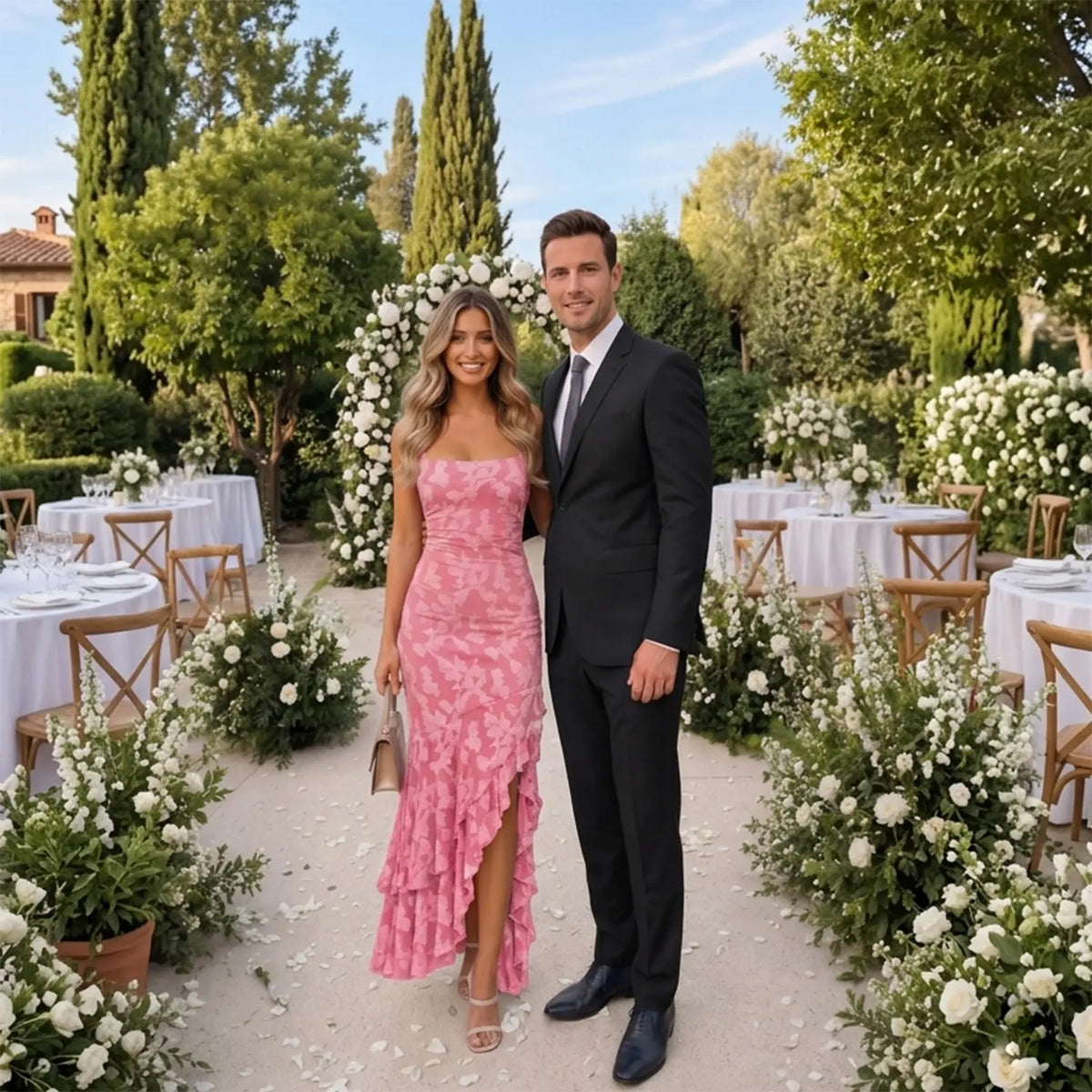 Floral Embroidery Mermaid Maxi Dress – Square Neck Gown