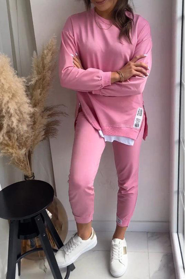 Ensemble sweat et pantalon de couleur unie pour femme – Coupe ample
