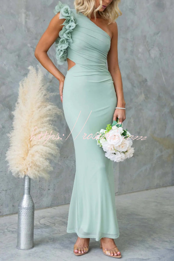 One-Shoulder Mesh Maxi Dress – Slim Fit Party Dress