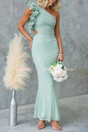 One-Shoulder Mesh Maxi Dress – Slim Fit Party Dress