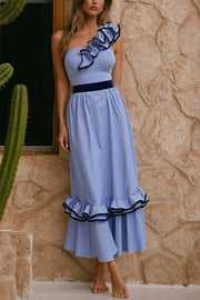 Striped Ruffle Trim Maxi Skirt – Loose Fit Vacation Style