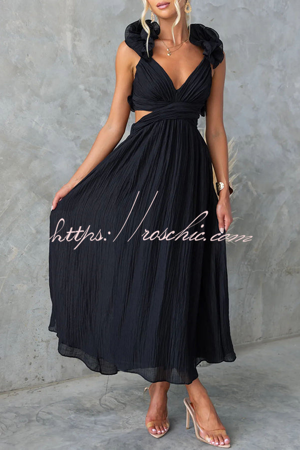 Floral Chiffon Maxi Dress with Ruffle Detail & Lace-Up Back