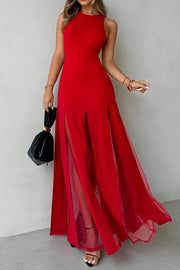 Sheer Patchwork Hem Sleeveless Maxi Dress | Vacation & Party