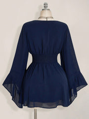 Gothic V-Neck Mini Dress - Long Sleeve Belted Fitted Dress