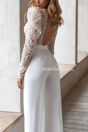 Open Back Jumpsuit with Round Neck & Long Sleeves