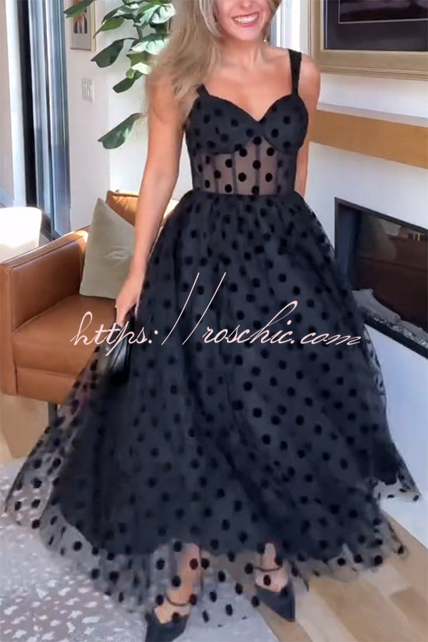 Tulle Polka Dot Sweetheart Bustier A-Line Midi Dress