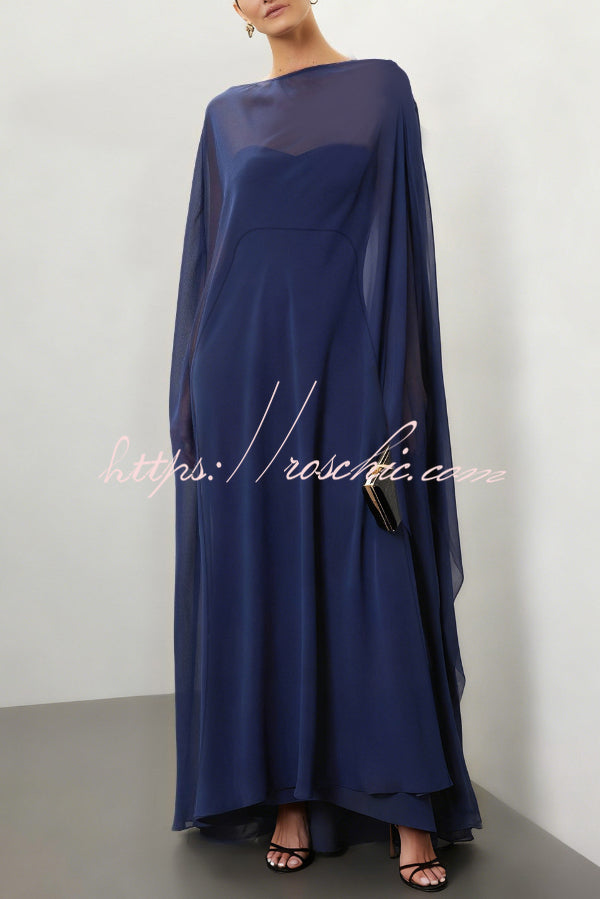 Mesh See-Through Maxi Cover-Up Shawl Cape