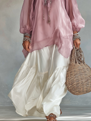 Bohemian Chiffon Top and Satin Midi Skirt Set