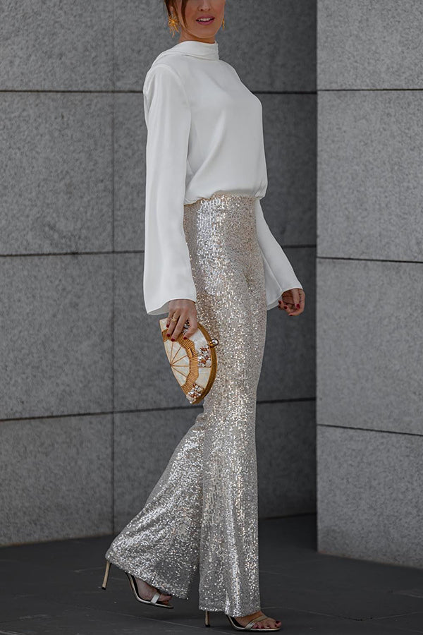 Velvet Sequin High Rise Flare Pants | Party Wear