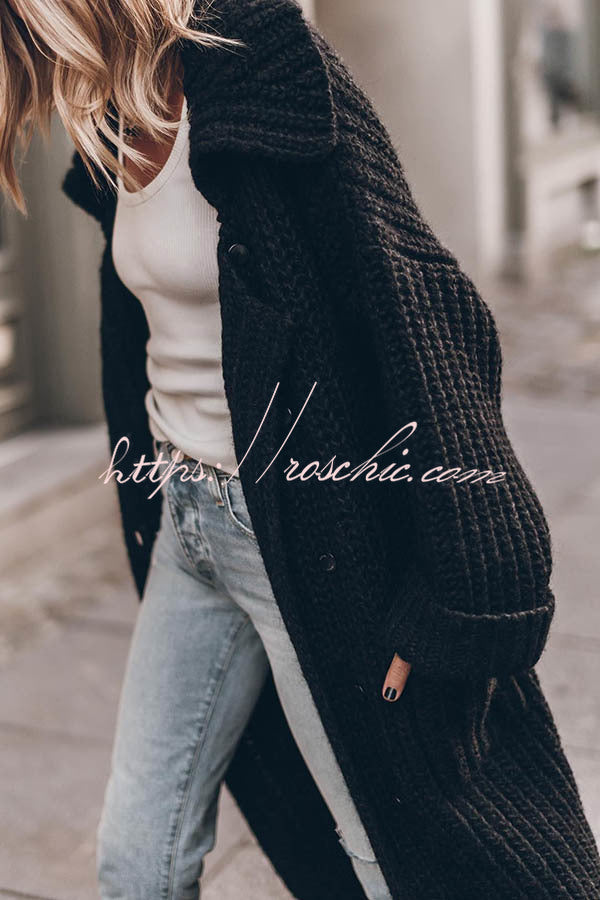 Chunky Knit Oversized Midi Cardigan with Pockets
