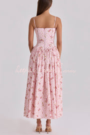 Robe midi en coton extensible à imprimé floral avec bordure en échelle
