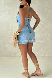 Denim Off Shoulder Smocked Romper – Loose Fit Vacation Style
