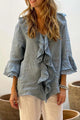 Top da donna con scollo a V e volant – Blusa casual a 3/4 con maniche larghe